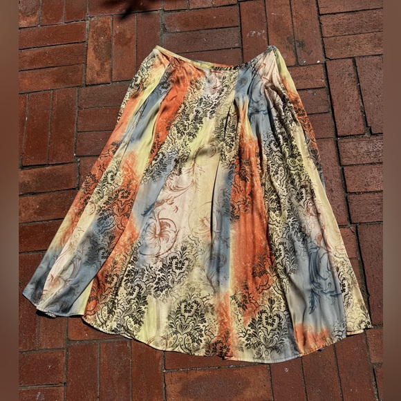 Y2K Vintage Newport News Boho Baroque Print Silky Midi Skirt Size 16W - Picture 2 of 7